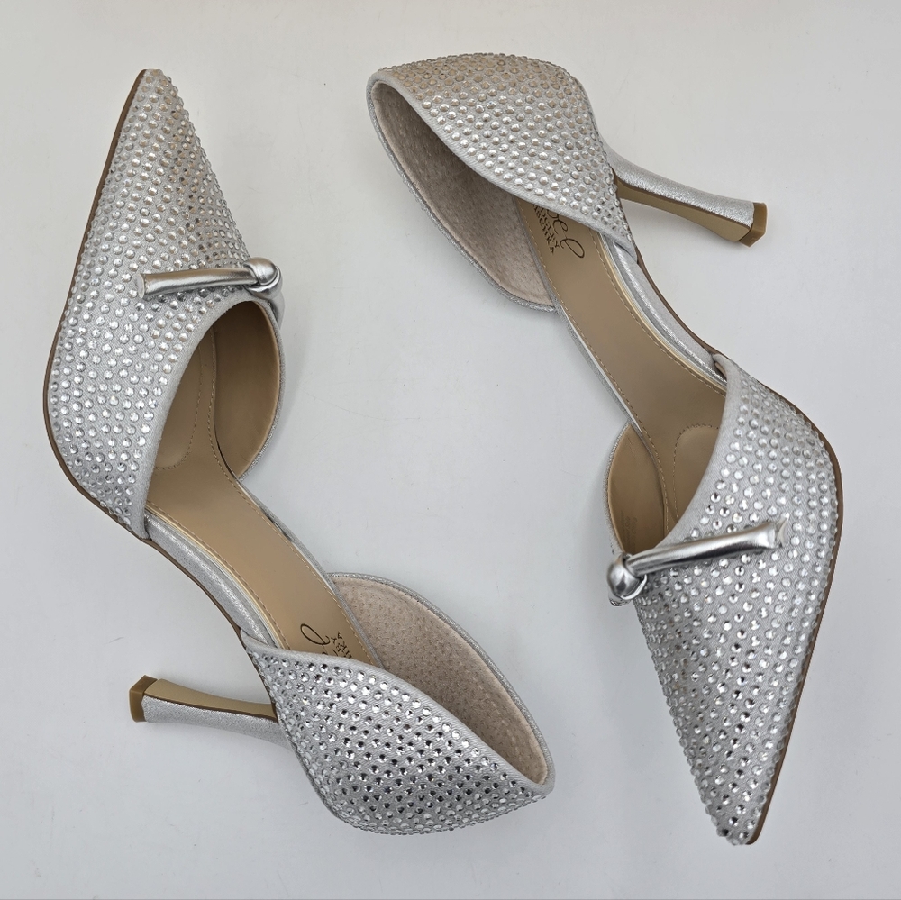 NIB Jewel Badgley Terresa D'Orsay Stiletto Pumps, Silver Textile, Women's Size 7 - Picture 16 of 16